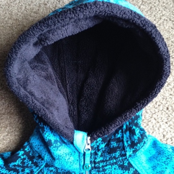 Lululemon Fair Isle Winter Snowflake Blue Fleece Sherpa Hood Scuba Hoodie Size 6 - Picture 2 of 4